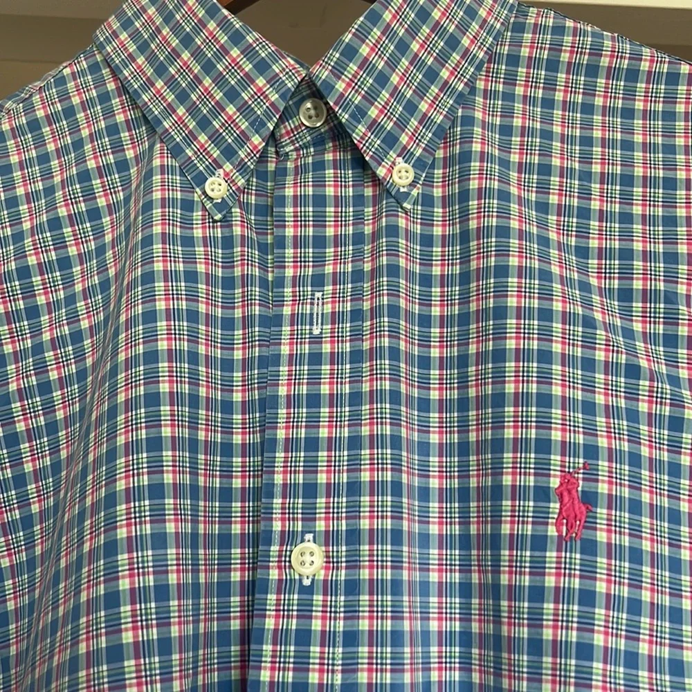 Polo Ralph Lauren Classic Fit Men’s Plaid Button Down Shirt Medium Blue Pink